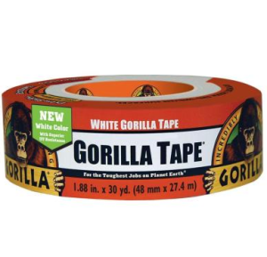 סרט הדבקה  חבלה לבן גורילה סופר חזק Gorilla Tape 48mmX27.4m, ***החזק מכולם, כמות דבק כפולה, 3 שכבות, עמיד מזג אויר***