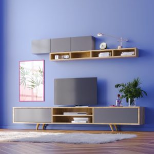 מזנון טלווזיה + סט מדפים תואם ברוחב 1.70 דגם Rose רוז אפור מבית Twins Design