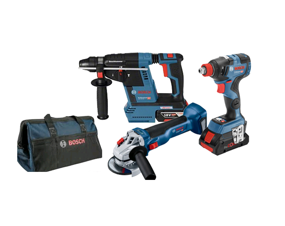 סט 3 כלים 18V פטישון+אימפקט/מפתח GDX + משחזת 4.5" וסוללות 6A+8A בוש סט 3 כלים 18V פטישון+אימפקט/מפתח GDX + משחזת 4.5" וסוללות 6A+8A בוש
