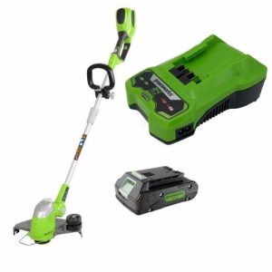חרמש – קוצץ קנטים 24V נטען Deluxe + סוללה 2.0Ah + מטען מהיר greenworks