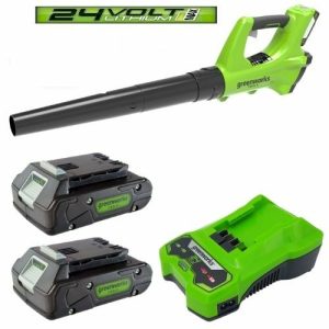 סט מפוח עלים 2 מהירויות 24V + שתי סוללות 2A+מטען מהיר greenworks סט מפוח עלים 2 מהירויות 24V + שתי סוללות 2A+מטען מהיר greenworks