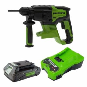 פטישון 24 מ"מ ארבעה מצבי עבודה Brushless 24V + סוללה 2.0Ah + מטען מהיר greenworks