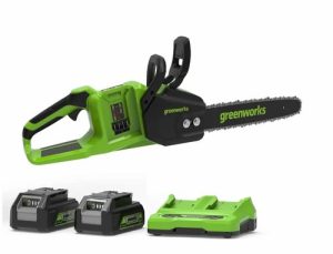 מסור שרשרת "14 (36 ס"מ) 48V(2X24V) Brushless עם שתי סוללות 5.0Ah + שקע USB מטען מהיר Dual Port (4A) greenworks