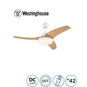 מאוורר תקרה 42″+תאורה CCT-36W+שלט לבן+כנפיים דמוי אלון VALERIA