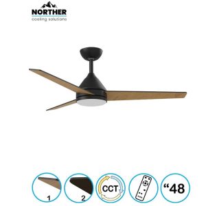 ‏מאוורר תקרה Young 48" NTP-YNG48-LED CCT עם שלט Norther שחור+דמוי עץ