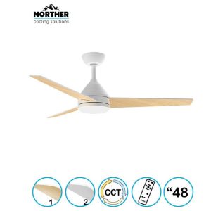 ‏מאוורר תקרה Young 48" NTP-YNG48-LED CCT עם שלט Norther לבן+דמוי עץ