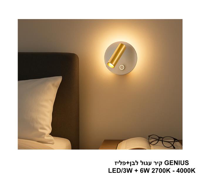 GENIUS קיר עגול לבן+פליז GENIUS קיר עגול לבן+פליז