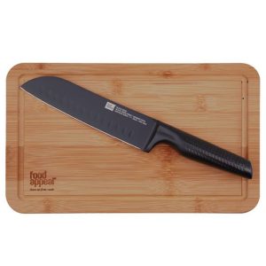 מארז שף סכין סנטוקו 18 ס"מ קרש חיתוך 1.5*20*33 ס"מ BLACK EDGE מבית Food appeal