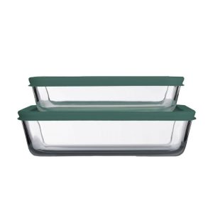 Food appeal מבית GLASS CLOC סט 2 כלי אחסון זכוכית 600 מ"ל + 1150 מ"ל ירוק
