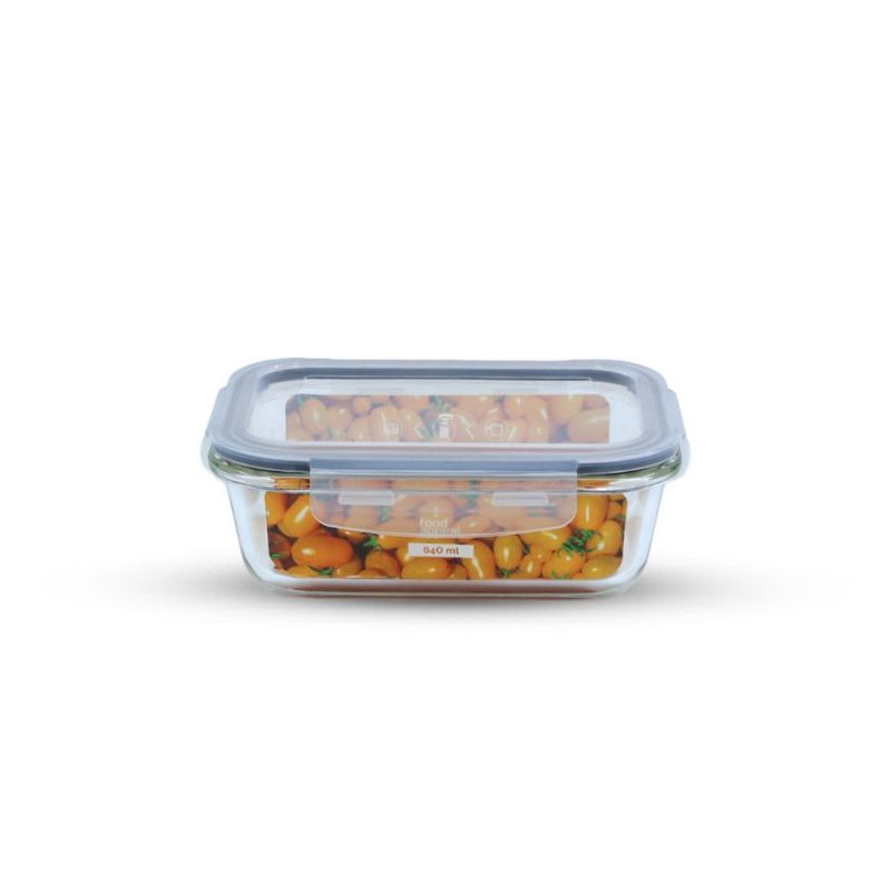 כלי אחסון זכוכית מלבנית מחוסמת 640 מ"ל GLASS CLOC מבית Food appeal כלי אחסון זכוכית מלבנית מחוסמת 640 מ"ל GLASS CLOC מבית Food appeal