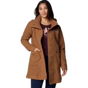 PANORAMA LONG camel brown - ג'קט פליז ארוך לנשים חום קאמל