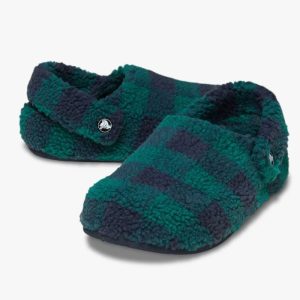Crocs Classic Buffalo Check Cozzzy Slipper - נעלי בית קרוקס עם הדפס משובץ בצבע ירוק הוסטה/נייבי