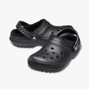 Crocs Classic Lined Clog - כפכפים פרוותיים קרוקס בצבע שחור