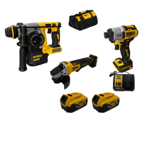 סט 3 כלים 20V פטישון+משחזת+אימפקט זוג סוללות 5AH מטען ותיק DEWALT