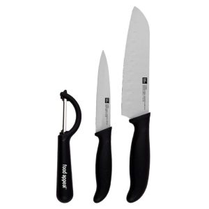 מארז חיתוך 3 חלקים - סכין סנטוקו 18 ס"מ סכין רב תכליתית 13 ס"מ וקולפן CLASSIC מבית Food appeal