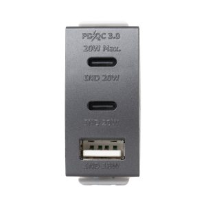 מטען מהיר 3 יציאות USB 2C+A PD 20W גרפיט 1M MATT ניסקו סוויץ'