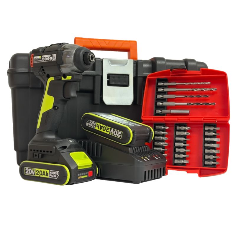 קיט מברגת אימפקט נטענת וורקס  WORX 20V Impact Kit כולל ארגז כלים Tactix זוג סוללות KrossPack מטען תואם וסט ביטים GPT
