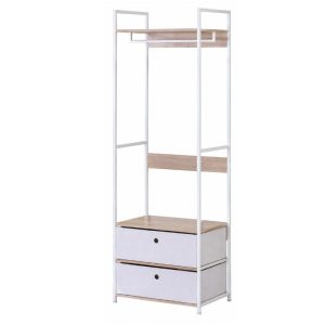 כוננית תלייה ומגירות בד Open Wardrobe צבע לבן ואלון Oak