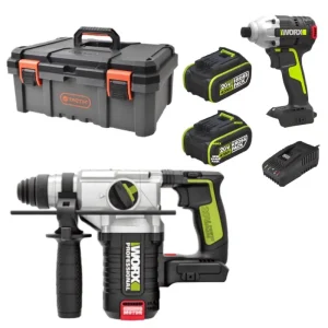 סט 20V פטישון+מברגה אימפקט+ ארגז+WORX זוג סוללות 4AH יבואן רשמי !
